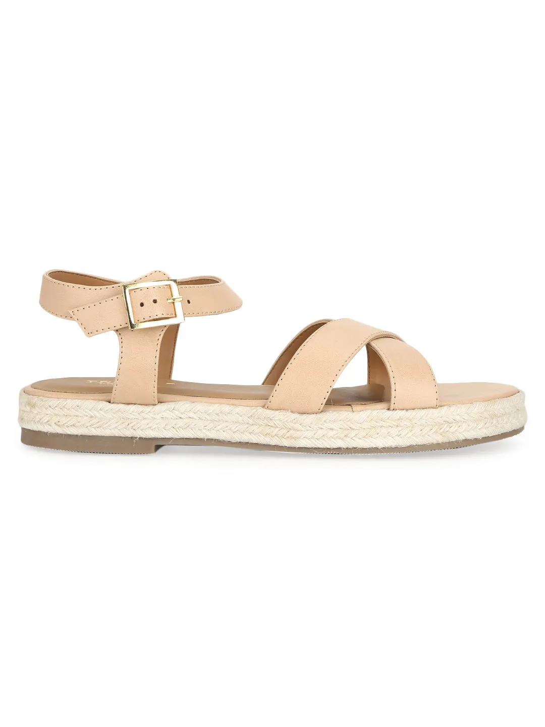 Natural Nude PU Criss Cross Straps Jute Sandals (TC-RLST11-NAT)