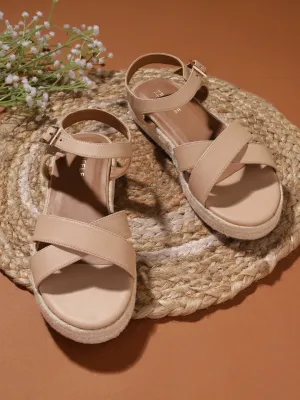 Natural Nude PU Criss Cross Straps Jute Sandals (TC-RLST11-NAT)