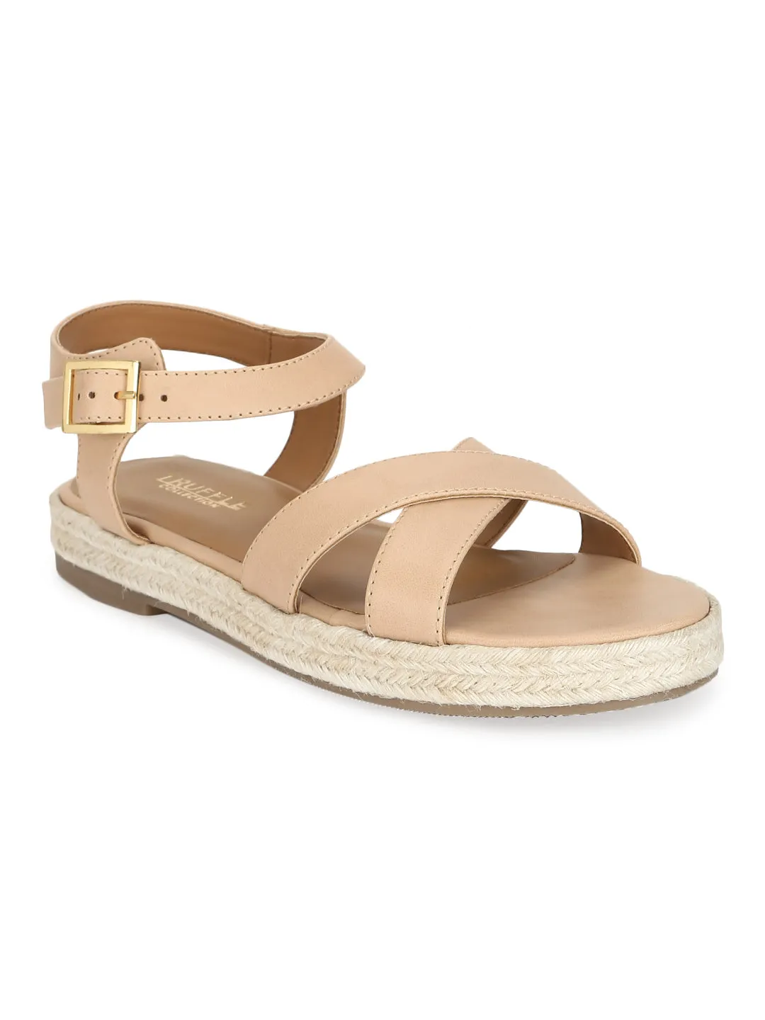 Natural Nude PU Criss Cross Straps Jute Sandals (TC-RLST11-NAT)