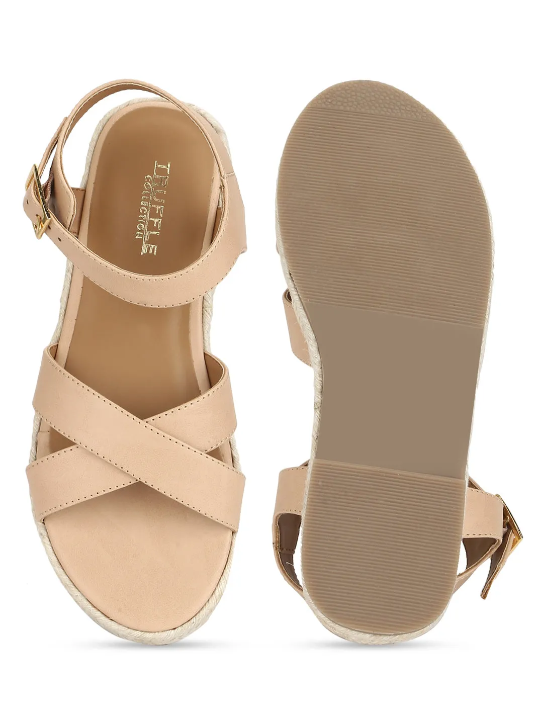 Natural Nude PU Criss Cross Straps Jute Sandals (TC-RLST11-NAT)