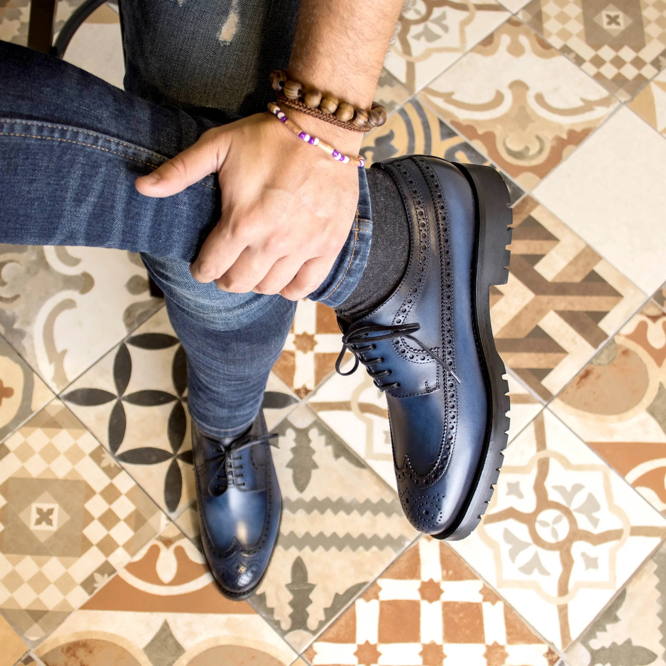 Navy Blue Longwing Blucher Chunky Shoes
