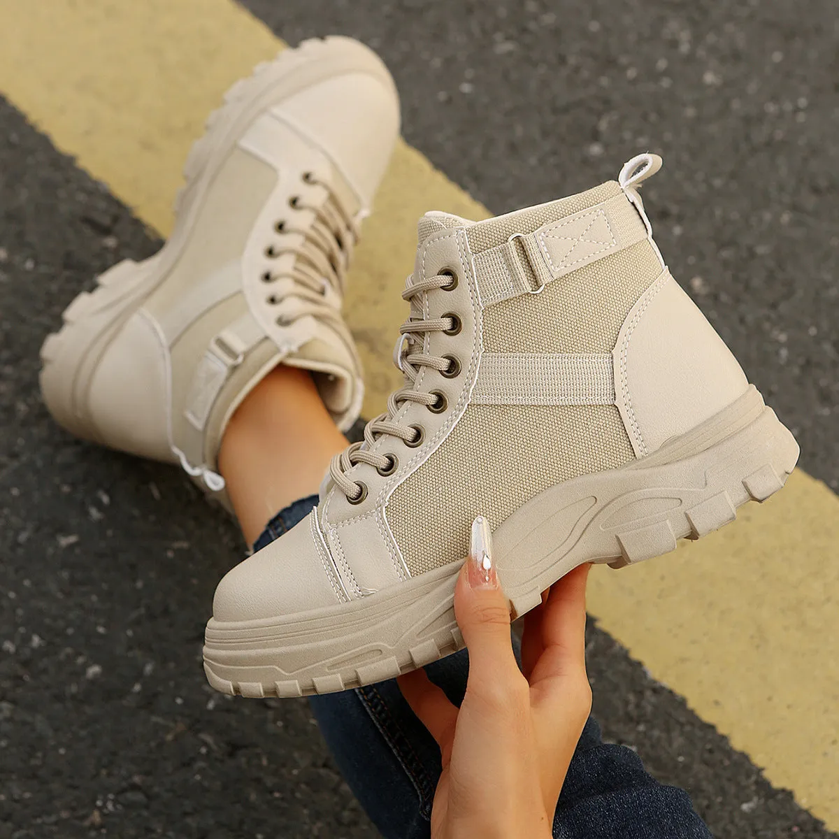 Round-Toe Lace-Up Boots