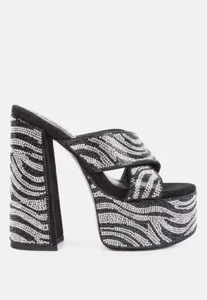 sinful high platform patterned diamante slides