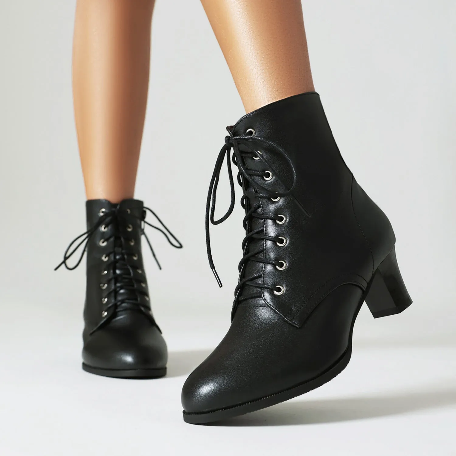 Stacked heel lace-up booties vintage Victorian boots