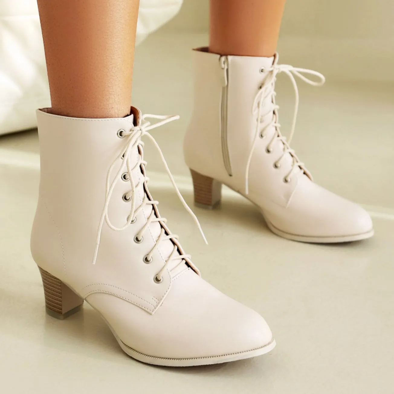 Stacked heel lace-up booties vintage Victorian boots