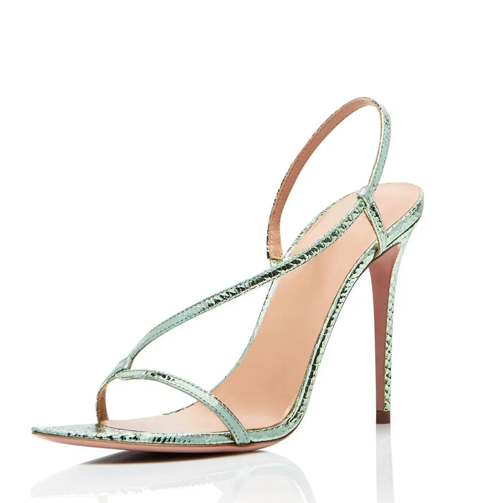 Trend4us Women's Metallic Cross Strap Stiletto Slingback Sandals
