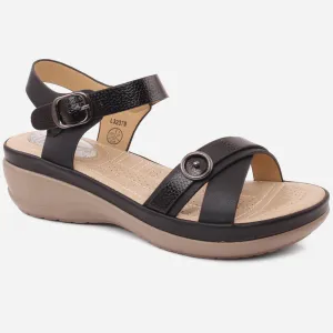 Women "LZZY" Low Wedge Heel Comfort Sandal with Cross Over Strap