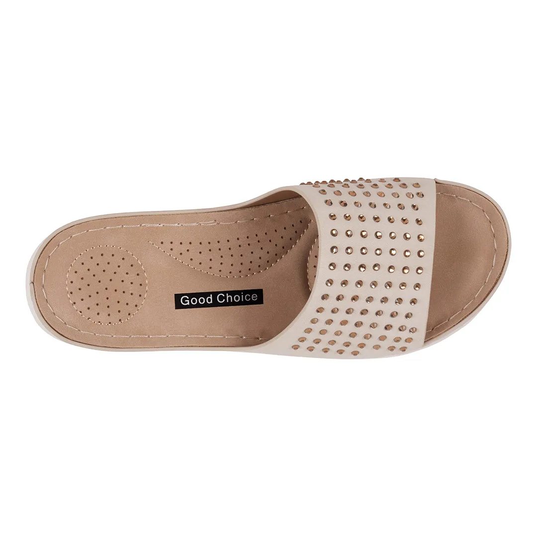 Women's Julie Gold Embellished Flat Comfort Sandals